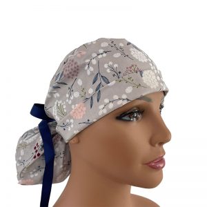 Turn Up Ponytail Medical Scrub Cap - Berry Leaves