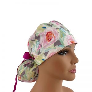 Turn Up Ponytail Medical Scrub Cap - Garden Gems