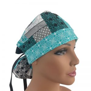Turn Up Ponytail Medical Scrub Cap - Cherish Patch - Green Desings