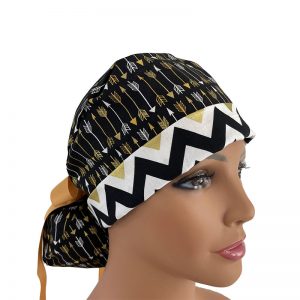 Turn Up Ponytail Medical Scrub Cap - Golden Arrows/Chevrons