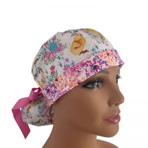 Turn Up Ponytail Medical Scrub Cap - Happy Easter (S-M)