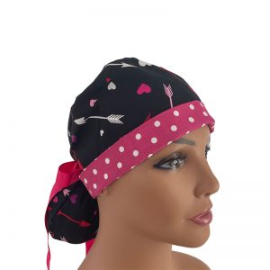 Turn Up Ponytail Medical Scrub Cap - Arrows & Hearts Valentine's Day