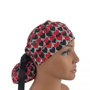 Turn Up Ponytail Medical Scrub Cap - Hearts Valentine's Day - Gray