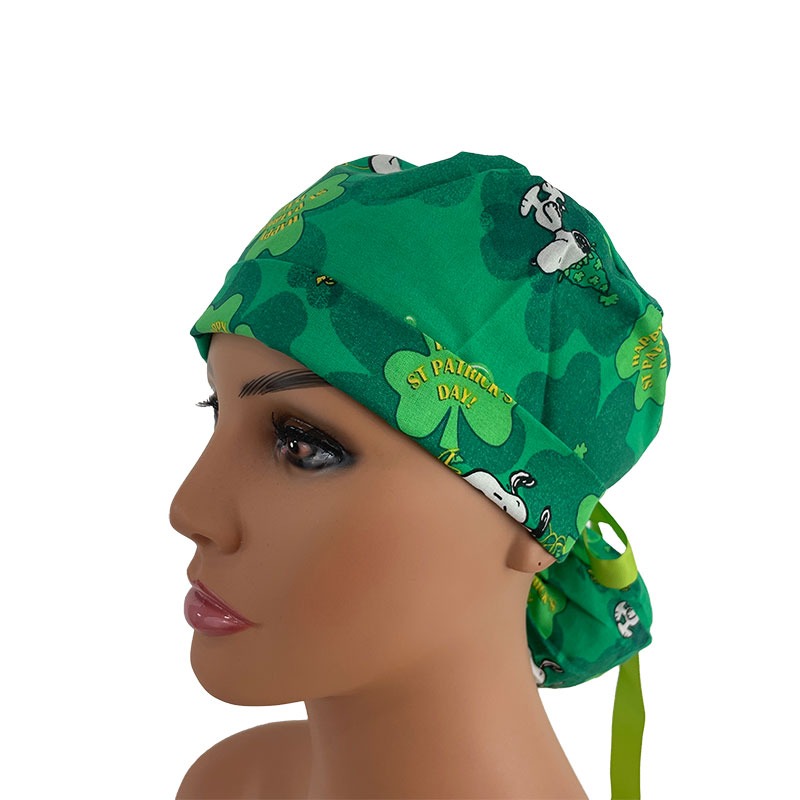 Turn Up Ponytail Medical Scrub Cap - I Woof You & Shamrocks St. Patrick's Day - Image 2