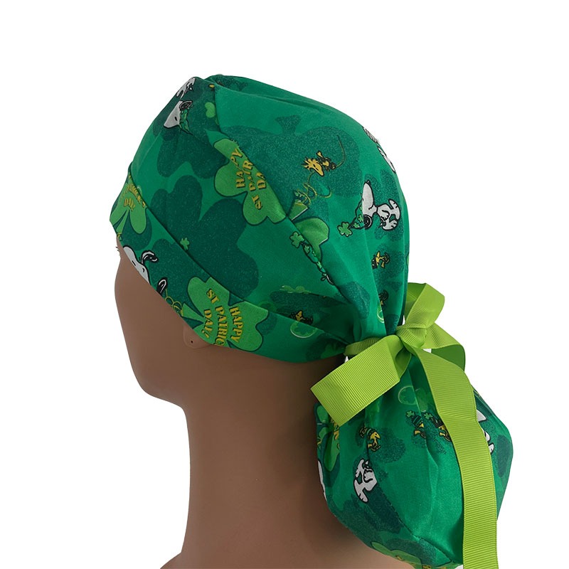 Turn Up Ponytail Medical Scrub Cap - I Woof You & Shamrocks St. Patrick's Day - Image 5