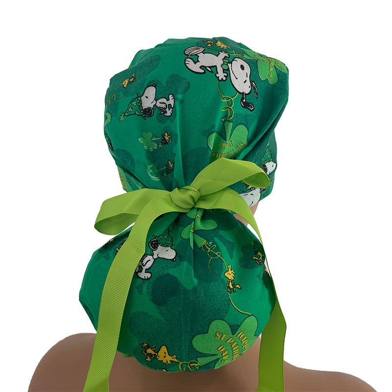 Turn Up Ponytail Medical Scrub Cap - I Woof You & Shamrocks St. Patrick's Day - Image 4