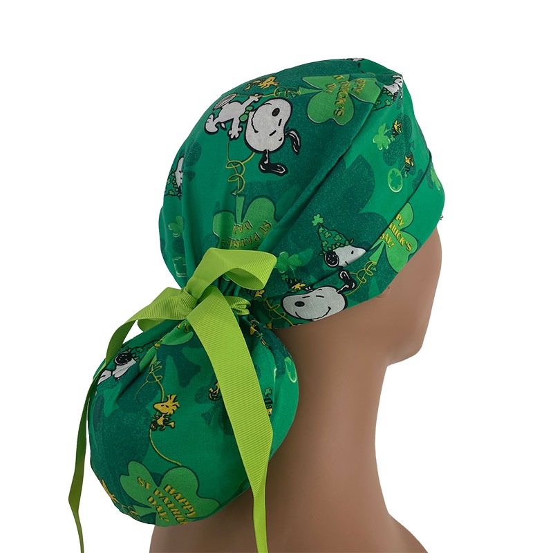 Turn Up Ponytail Medical Scrub Cap - I Woof You & Shamrocks St. Patrick's Day - Image 3