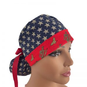 Turn Up Ponytail Medical Scrub Cap - Rustic Mini Stars on Navy