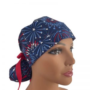 Turn Up Ponytail Medical Scrub Cap - Fireworks Display