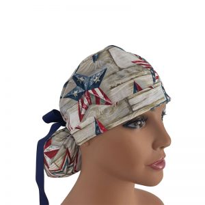 Turn Up Ponytail Medical Scrub Cap - Patriotic Texas Stars