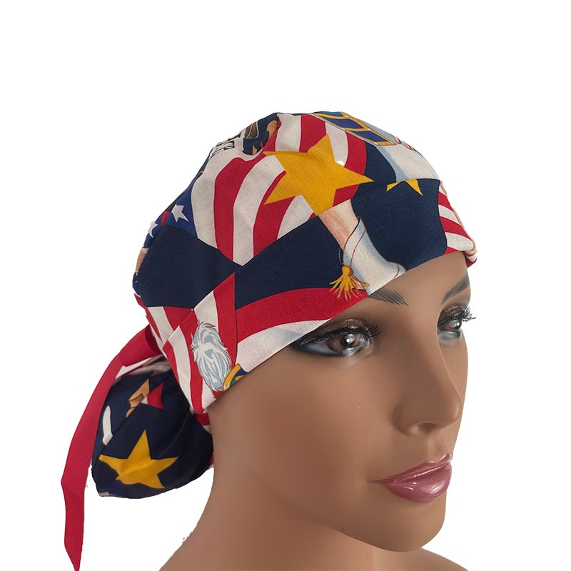 Turn Up Ponytail Medical Scrub Cap - May She Wave