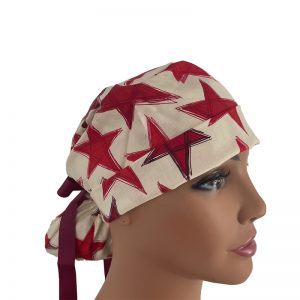 Turn Up Ponytail Medical Scrub Cap - American Pride - American Flag Stars - White