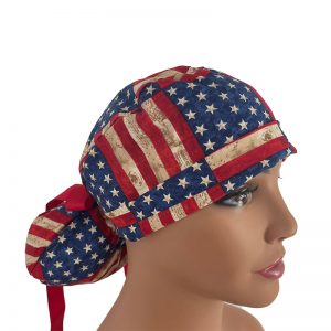 Turn Up Ponytail Medical Scrub Cap - America The Beautiful Flag