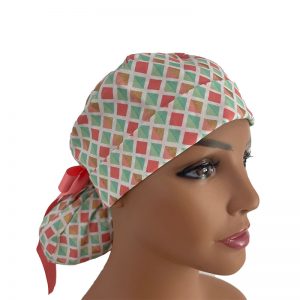 Turn Up Ponytail Medical Scrub Cap - Pastel & Gold Diamond Rows