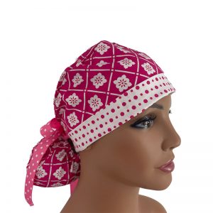 Turn Up Ponytail Medical Scrub Cap - Patches and Dots