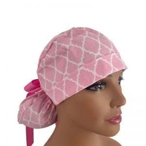 Turn Up Ponytail Medical Scrub Cap - Chevrons - Light Pink