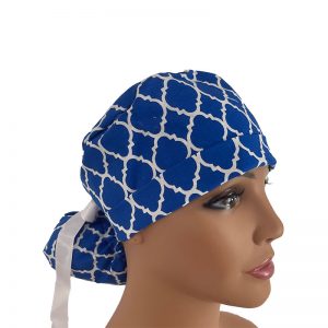 Turn Up Ponytail Medical Scrub Cap - Chevrons - Royal Blue