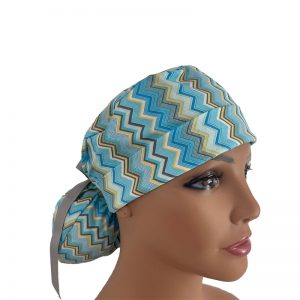 Turn Up Ponytail Medical Scrub Cap - Chevrons - Multi
