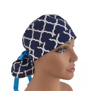 Turn Up Ponytail Medical Scrub Cap - Chevrons - Navy Blue