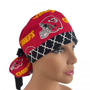 Turn Up Ponytail Medical Scrub Cap - NFL - Kansas City Chiefs/Chevrons
