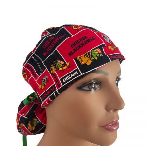 Turn Up Ponytail Medical Scrub Cap - Chicago Blackhawks