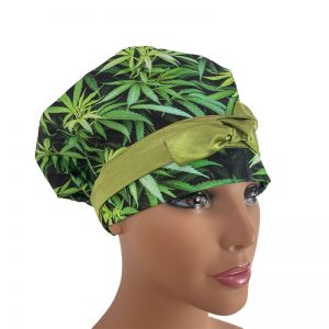 European Medical Scrub Cap - Cannabis - Sativa Leaves - Black - Digital Print
