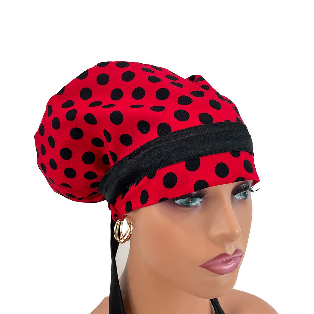 European Scrub Cap - Polka Dots On Red - Image 8