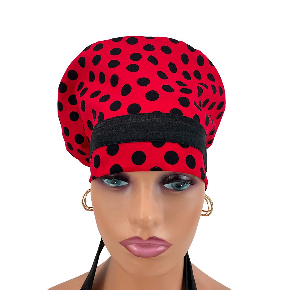 European Scrub Cap - Polka Dots On Red - Image 9