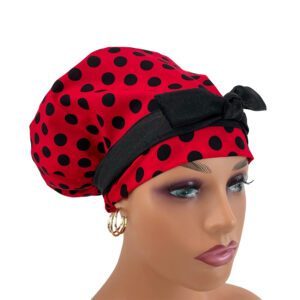 European Scrub Cap - Polka Dots On Red