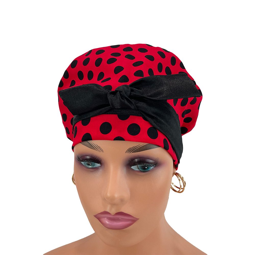 European Scrub Cap - Polka Dots On Red - Image 2