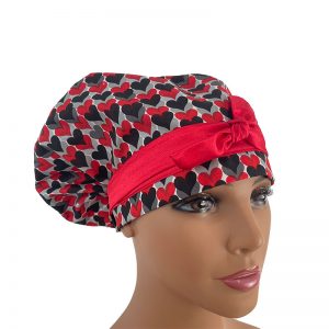 European Scrub Cap - Hearts Valentine's Day - Gray