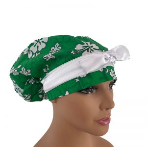 European Scrub Cap - Hibiscus Flowers Over Green