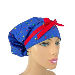 Bouffant Medical Scrub Cap-Christmas lights in Blue