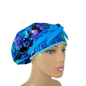 Bouffant Medical Scrub Cap- Poppy Flowers-Fantastic Blue