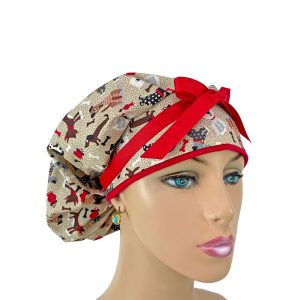 Bouffant Medical Scrub Cap-Christmas Doggies Cream