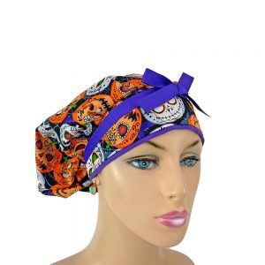 Bouffant Medical Scrub Cap-All Eyes on You - Scary Pumpkin Glow - Black/Glow