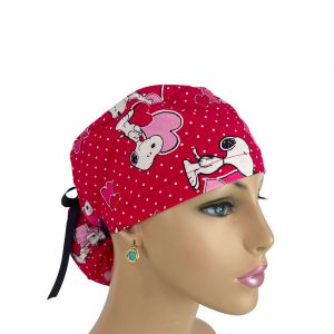 Ponytail Medical Scrub Cap - Charlie Brown Over Dots