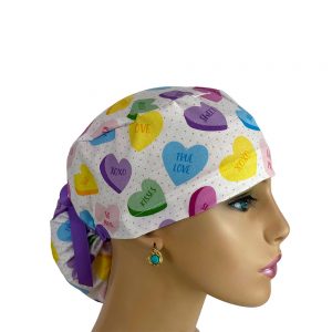 Ponytail Medical Scrub Cap - Love and Kisses