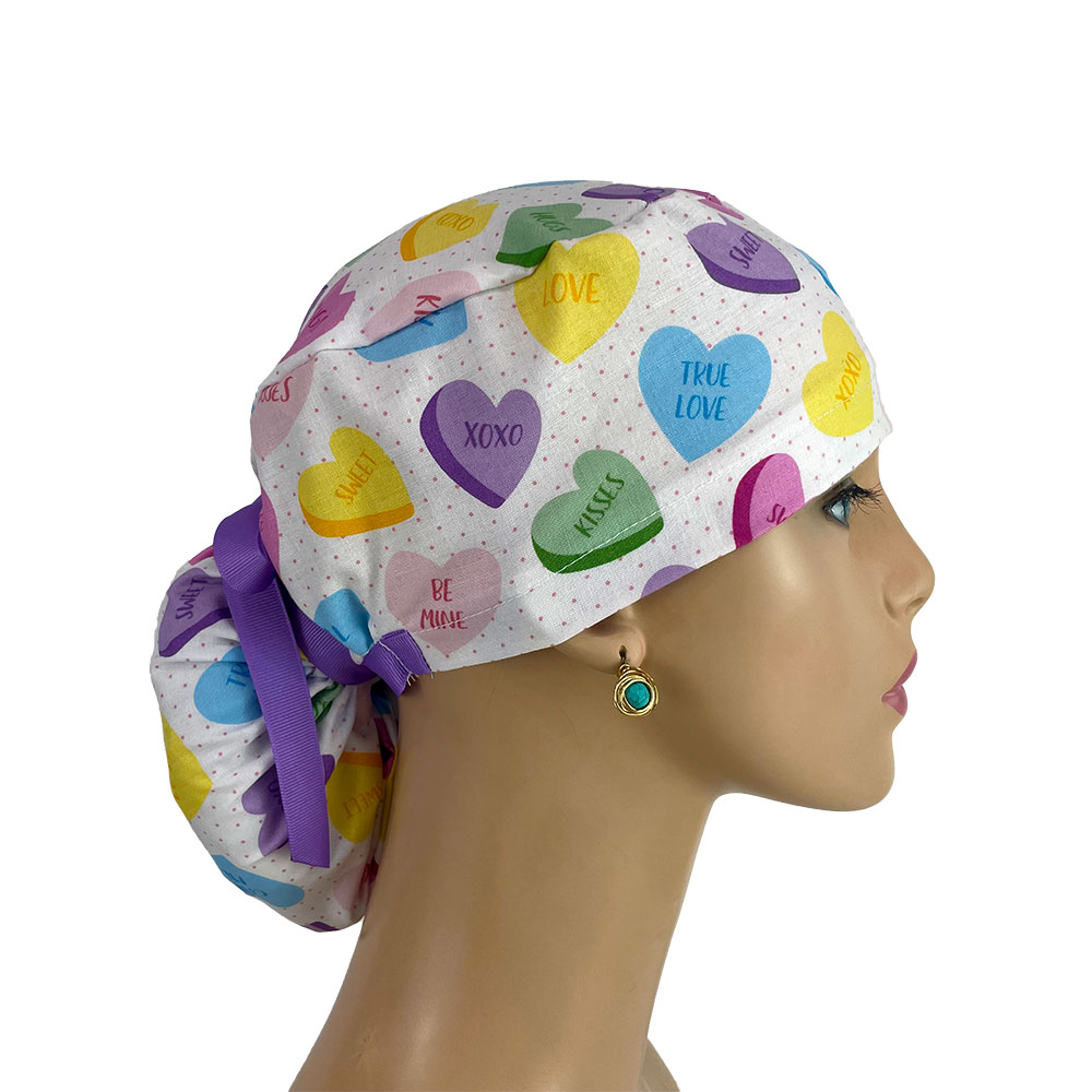 Ponytail Medical Scrub Cap - Love and Kisses - Image 7