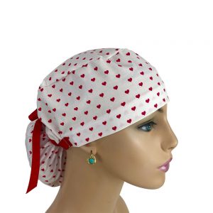 Ponytail Medical Scrub Cap - Little Red Heart
