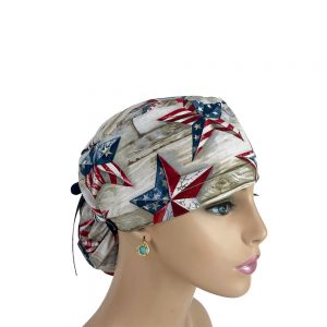 Ponytail Medical Scrub Cap - Patriotic Texas Stars