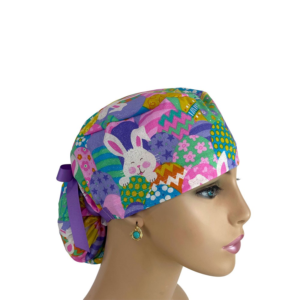Ponytail Medical Scrub Cap - Easter Eggs(Glitters)