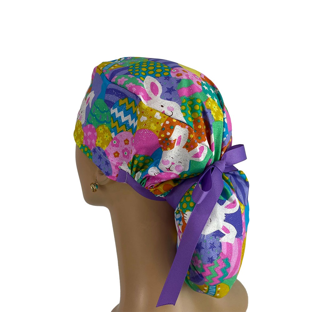 Ponytail Medical Scrub Cap - Easter Eggs(Glitters) - Image 3