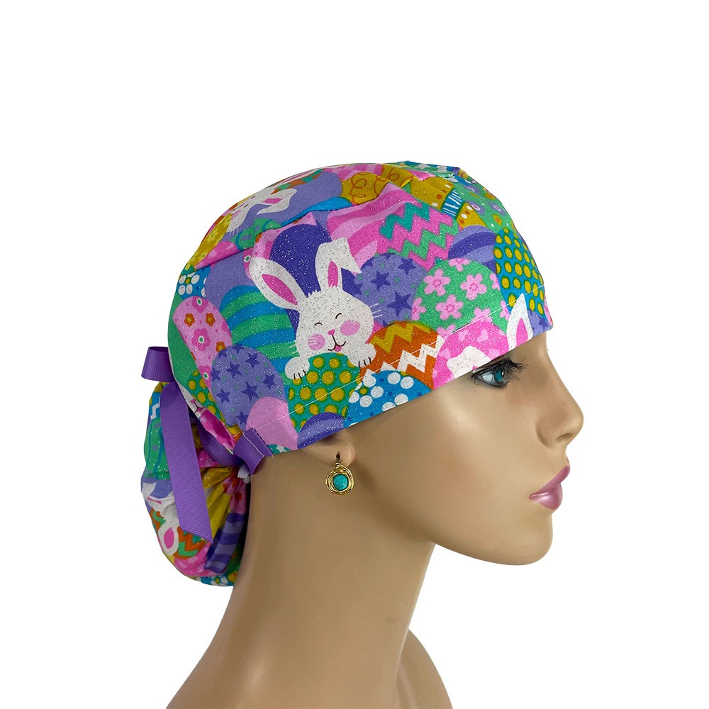 Ponytail Medical Scrub Cap - Easter Eggs(Glitters) - Image 7