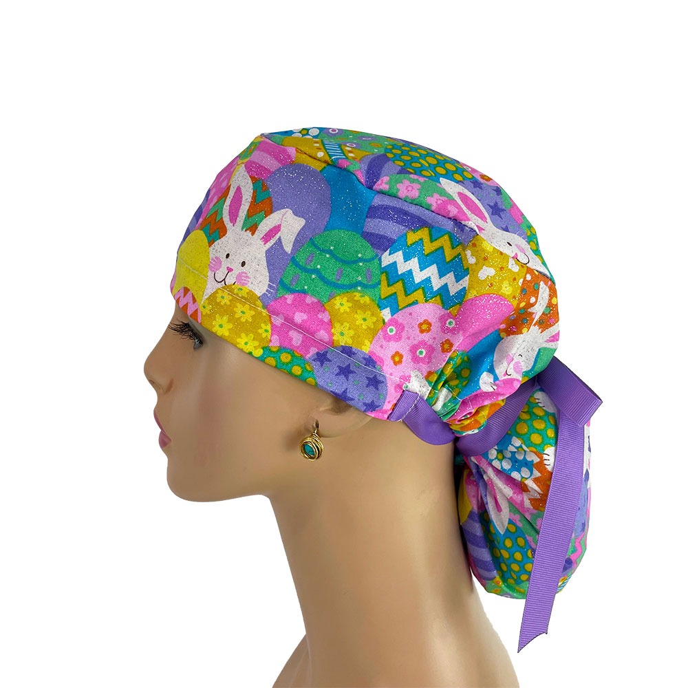 Ponytail Medical Scrub Cap - Easter Eggs(Glitters) - Image 6