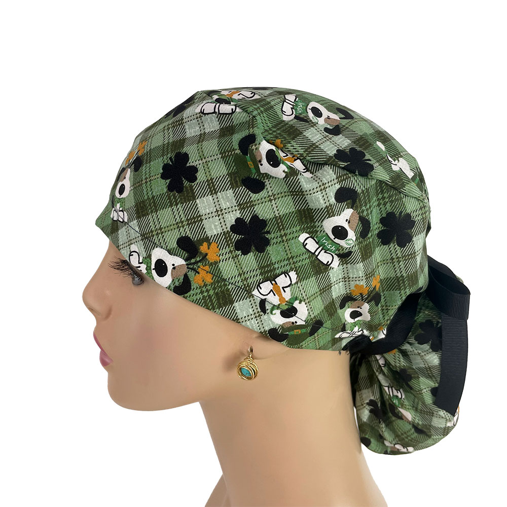 Ponytail Medical Scrub Cap - I Woof You Dog Irish St. Patrick’s Day - Image 3