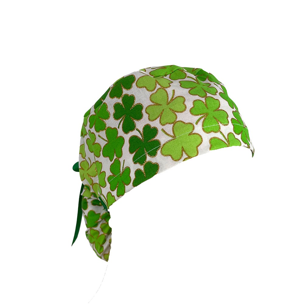 Ponytail Medical Scrub Cap - Shamrock and Gold Glitters - Image 8