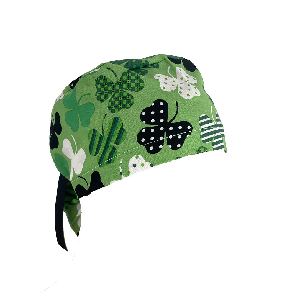 Ponytail Medical Scrub Cap - Patterned Shamrocks Print - Image 8