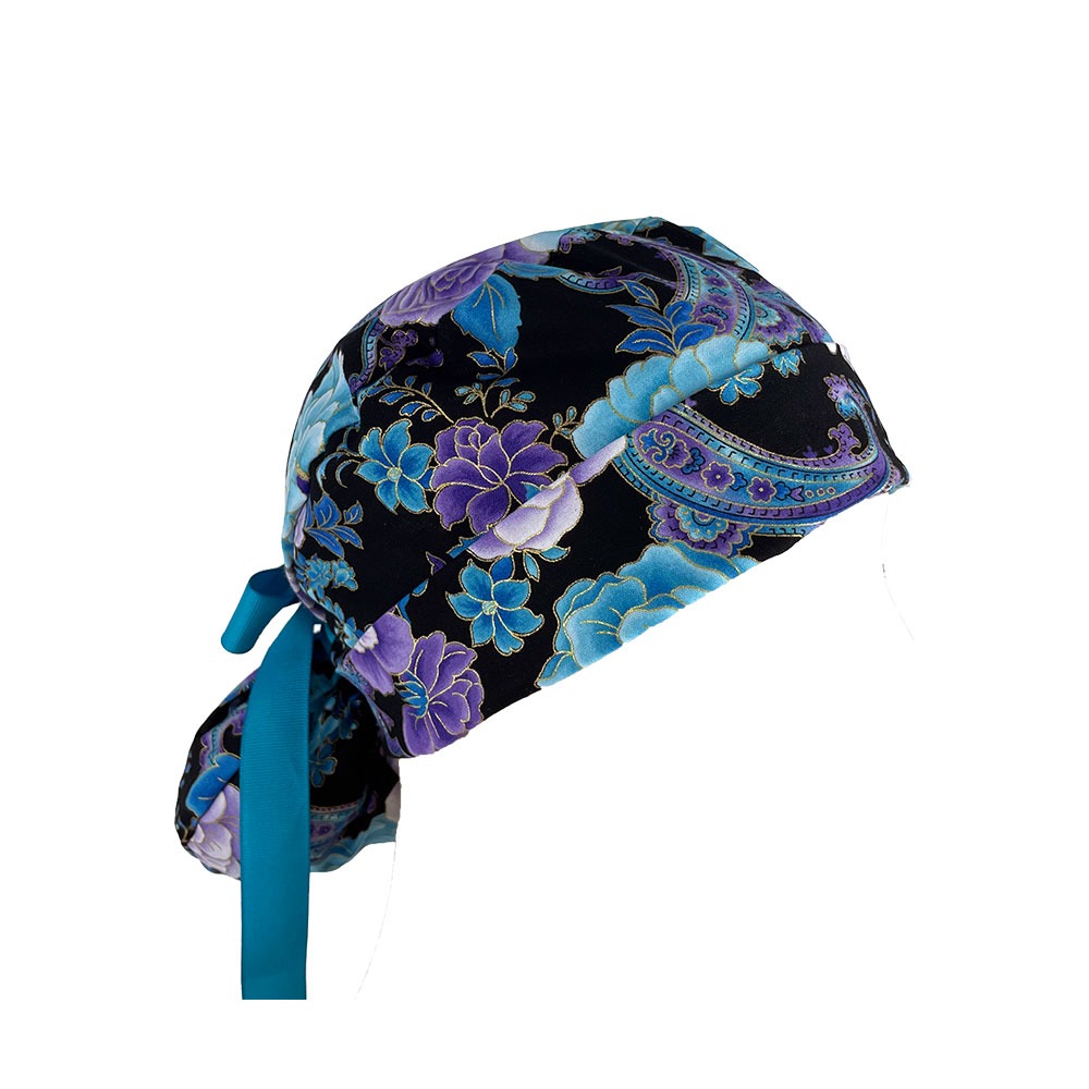 Turn Up Ponytail Medical Scrub Cap - Midnight Flowers - Image 7