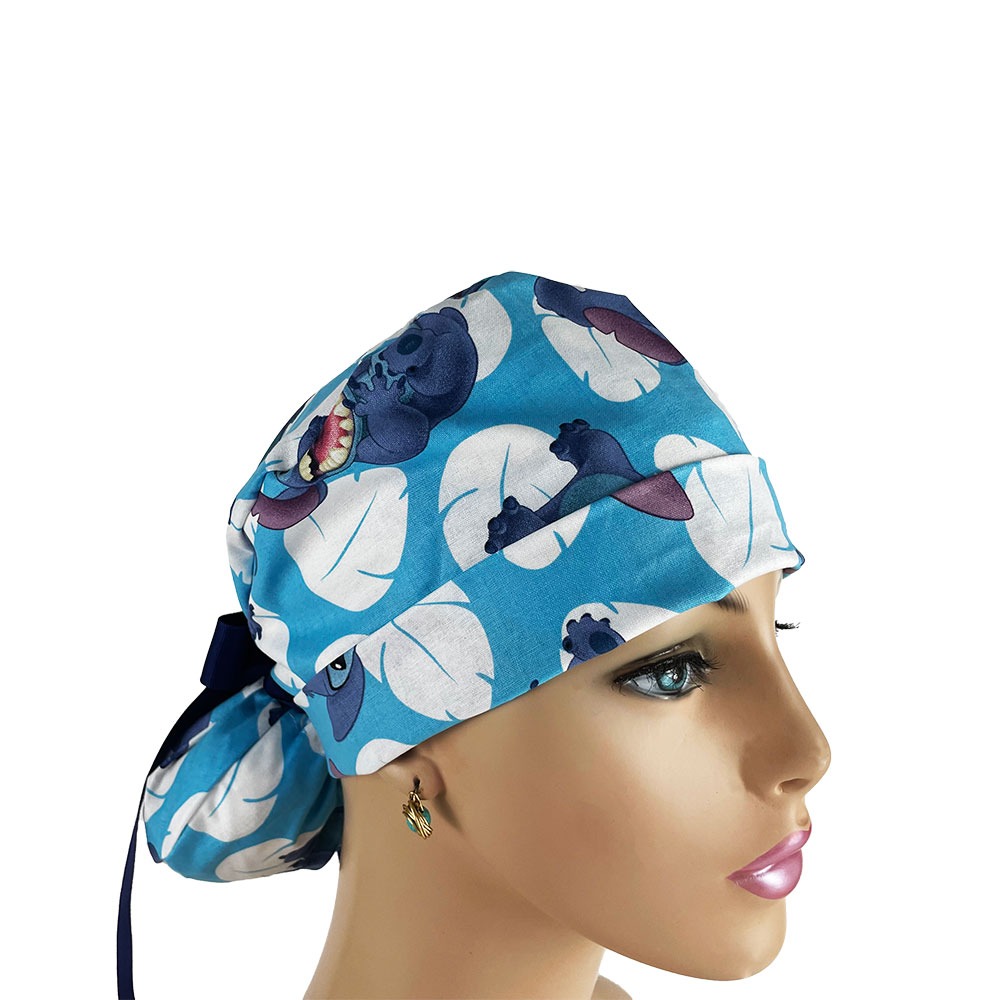 Turn Up Ponytail Medical Scrub Cap - Lillo And Stitch